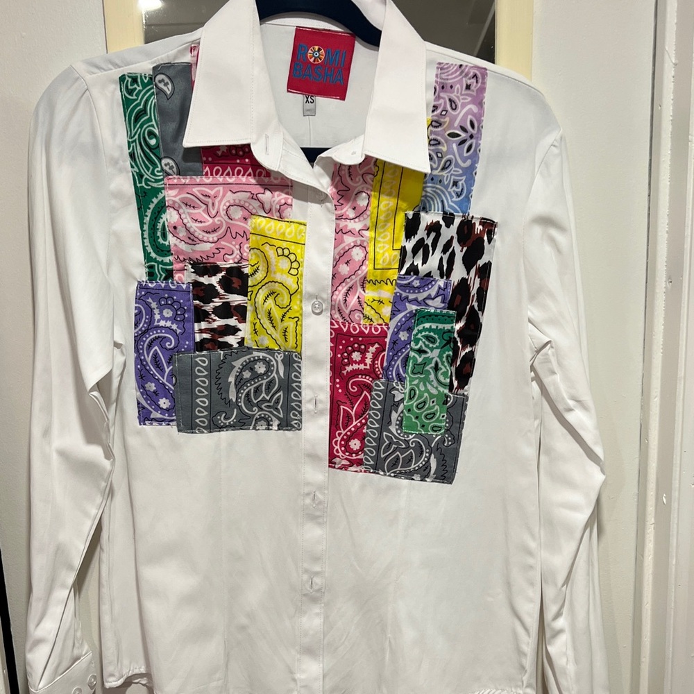 White Patchwork Button Down Shirt
